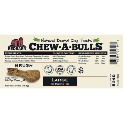 Redbarn Pet Products Chew-A-Bulls Brush Dental Dog Treats Large